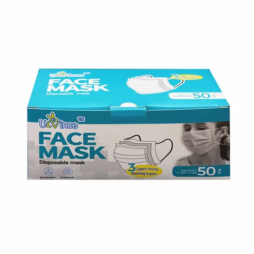 ماسک سه لایه U-VINCE وارداتی بسته 50 عددی رنگ آبی (تضمین اصالت و کیفیت)