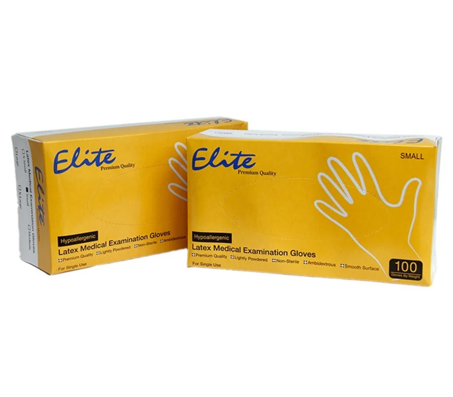 دستکش لاتکس کم پودر Elite بسته 100 عددی سایز کوچک (Small)