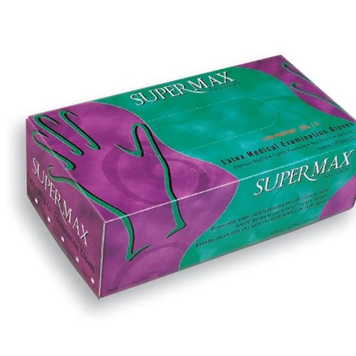 دستکش کم پودر پزشکی لاتکس SuperMax بسته 100 عددی سایز متوسط (Medium)